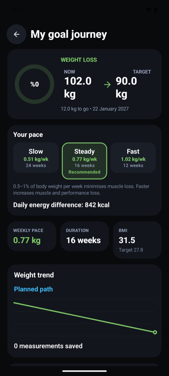 Goal journey: pace options